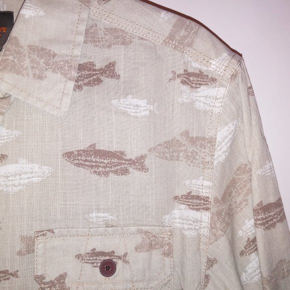 Northwest Territory Button Up Shirt Mens Small Short Sleeve Beige Taupe Fish Pri - Picture 5 of 10